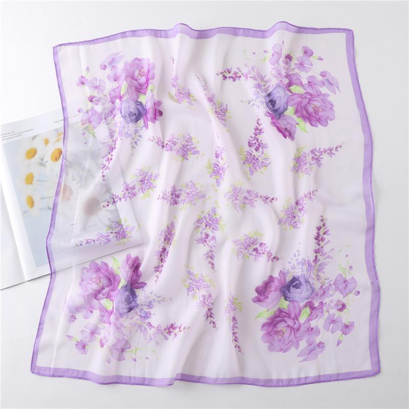 Bedruckter 65 * 65 cm quadratischer Schal für Damen zur Frühlings- und Sommerdekoration Weicher Halsschutzschal Vielseitiger Chiffon-Dünnseidenschal