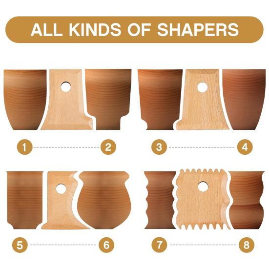 Set de 7 bucăți de instrumente pentru ceramică, din lemn, pentru modelarea picioarelor, instrumente de tăiat pentru ceramică, trusă de sculptură și modelare a argilei pentru artiști ceramici
