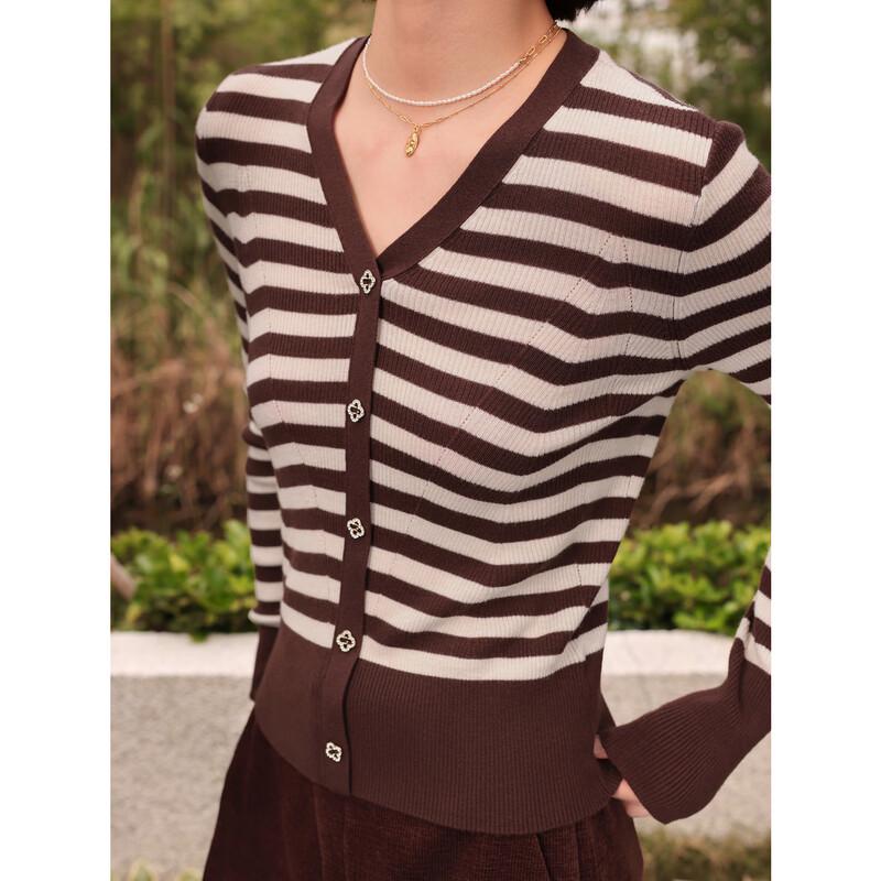 JUZUI Women's Retro Striped Slim-fit Wool Knit Sweater