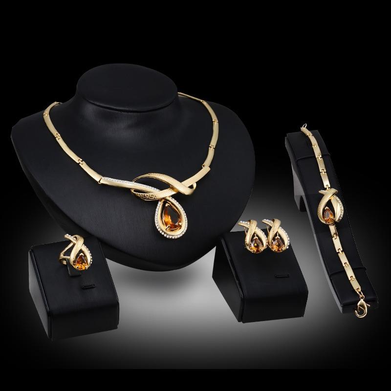 Alloy Jewelry Set, Gold-plated Necklace, Earrings, Four-piece Set, Women's Jewelry Set.