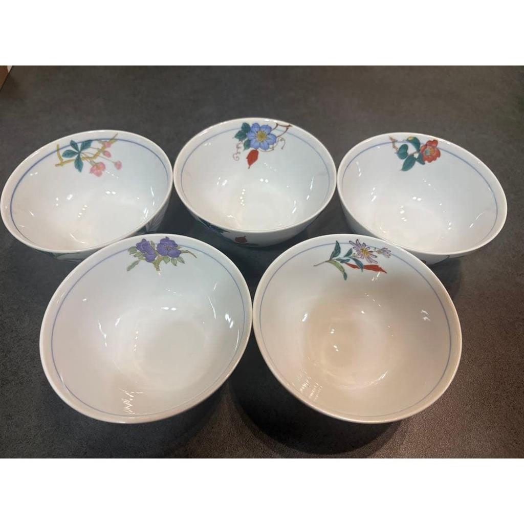 Rice Bowl 5-piece Set Floral Pattern Ceramic