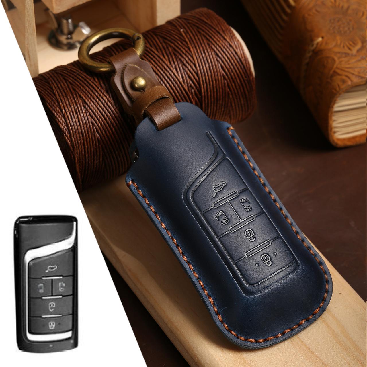 

Leather Car Remote Key Case Cover For GAC Trumpchi GS7 GS8 GM8 GS5 GA6 GM6 2016 2017 2018 2019 2020 2021 2022 2023 синий