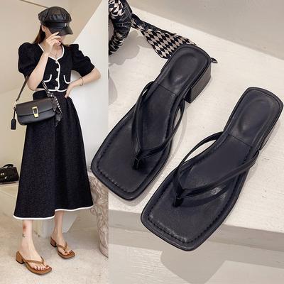 Summer Women Square High Heels Slides Mules Sweet Female Open Toe Slippers Mujer Shoes Indoor Rubber Sexy Flip Flops Slides