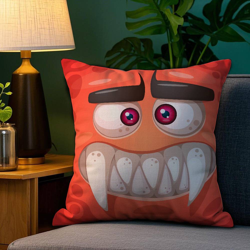 Funny Little Monster Pillow Case Plush Fabric Soft Double Sided Print Home Sofa High Quality Cushion Cover Throw