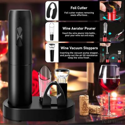 Electric Wine Bottle Opener Gifts Set Rechargeable Black Automatic Wine Opener with Led Light USB Charging Wine Corkscrew Kit