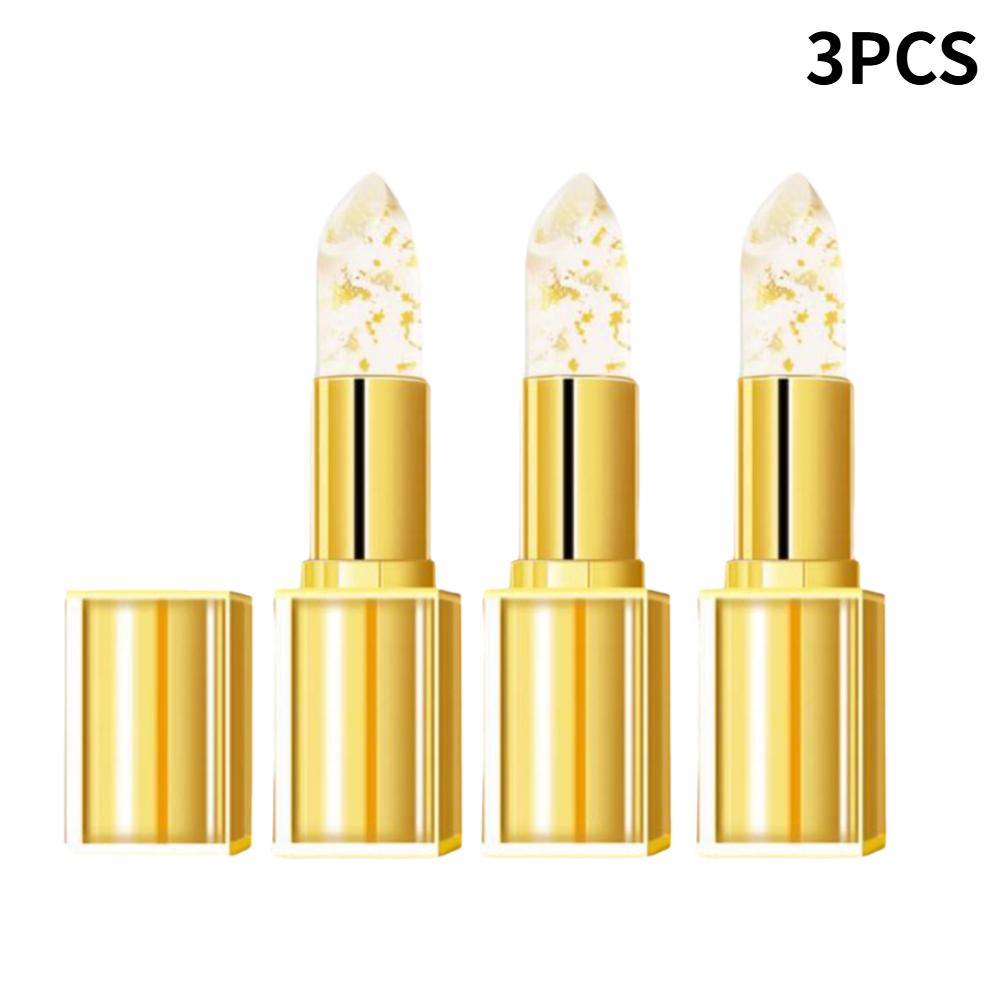 Gold Crystal Jelly Lip Balm Temperature Color Changing Moisturizing Long Lasting High Shine Tinted Lipstick Repair Dry Lip Gloss