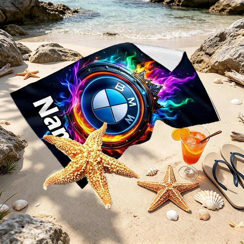 Custom Name Personalized BMW Print Beach Towel, for Trip Camping Beach Party Home Decor, Birthday Gift for Family & Friends