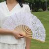 Lace Bamboo Hand Fan Romantic Embroidered Bamboo Fan Floral Lace Hand Fan Elegant For Weddings Summer Outings Cosplay