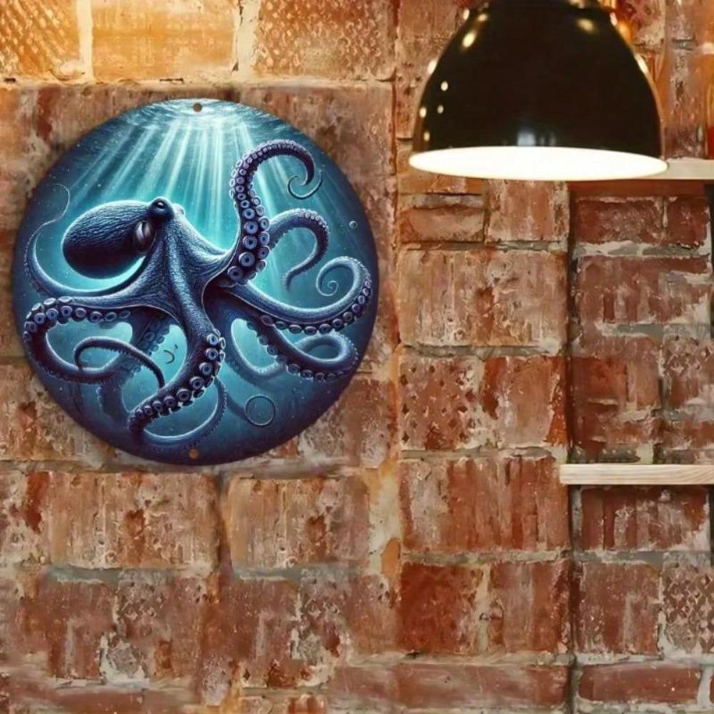 Vintage Blue Octopus Tin Sign Metal Wall Art Home Decor
