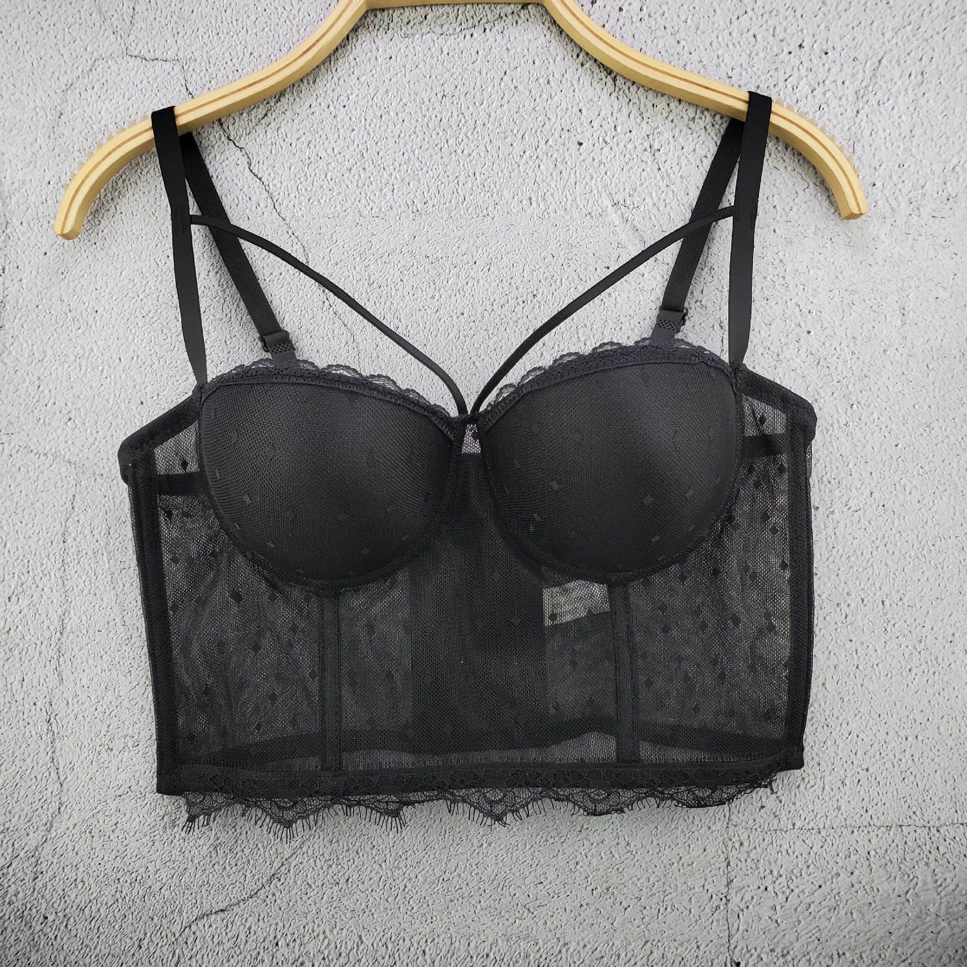 

Универсальный сетчатый кружевной топ-майка с глубоким вырезом, топ без рукавов с короткими рукавами для женщин, майки и топы 40/90 чёрный