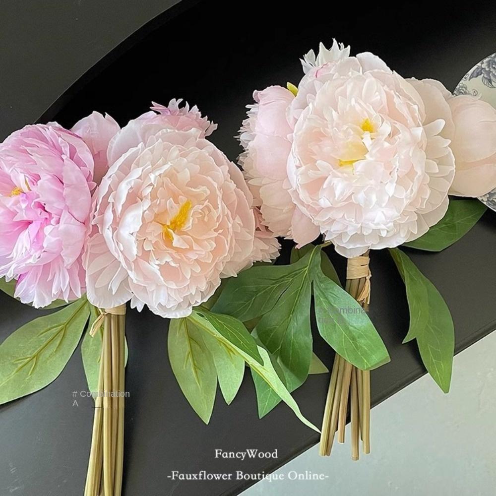

DIY Wedding Holding Flowers 3 Head Artificial Peonies New Hand Bouquet Photography Props рожевий/білий
