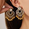 Boho Ethnische Strass-Quaste Blütenblatt Hängeohrringe für Damen