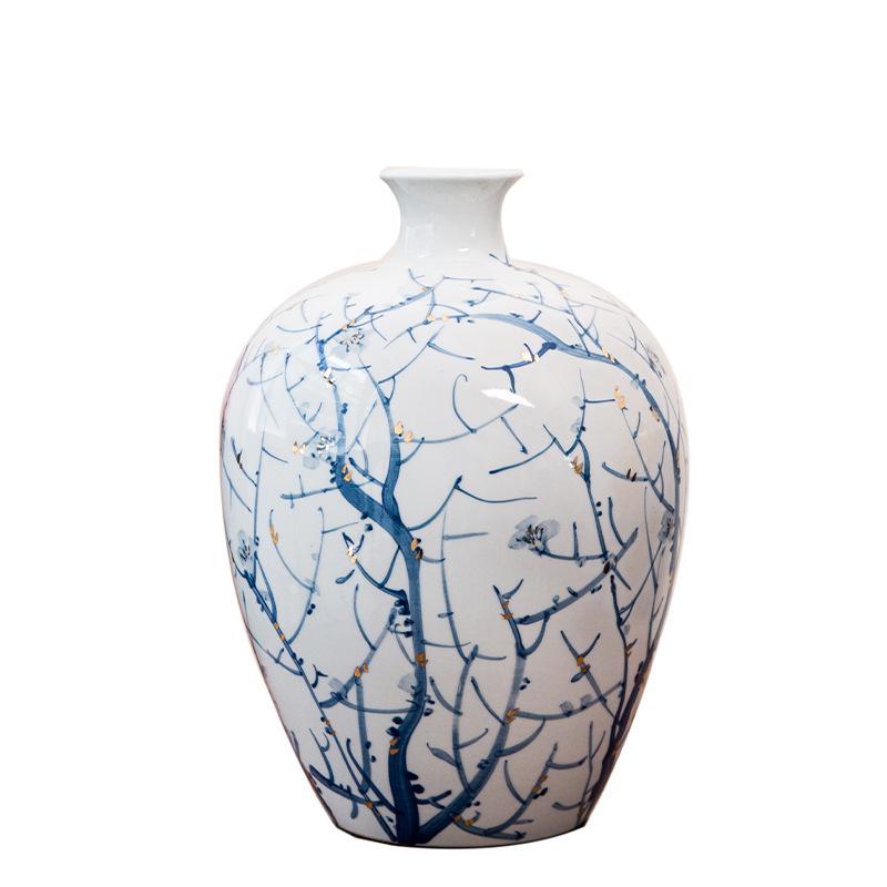 Gold-Painted Blue and White Porcelain Vase - Chinese Art Pottery for Living Room Decor