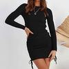 Autumn and Winter Fashionable Casual Pleated and Drawstring Dresses Knitted Mid-waist Long-sleeved Women's Dresses