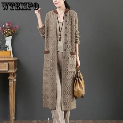 Autumn and Winter Thickened Cardigan Sweater Solid Color Long Knitted Coat Solid Color Vertical Female Jacket