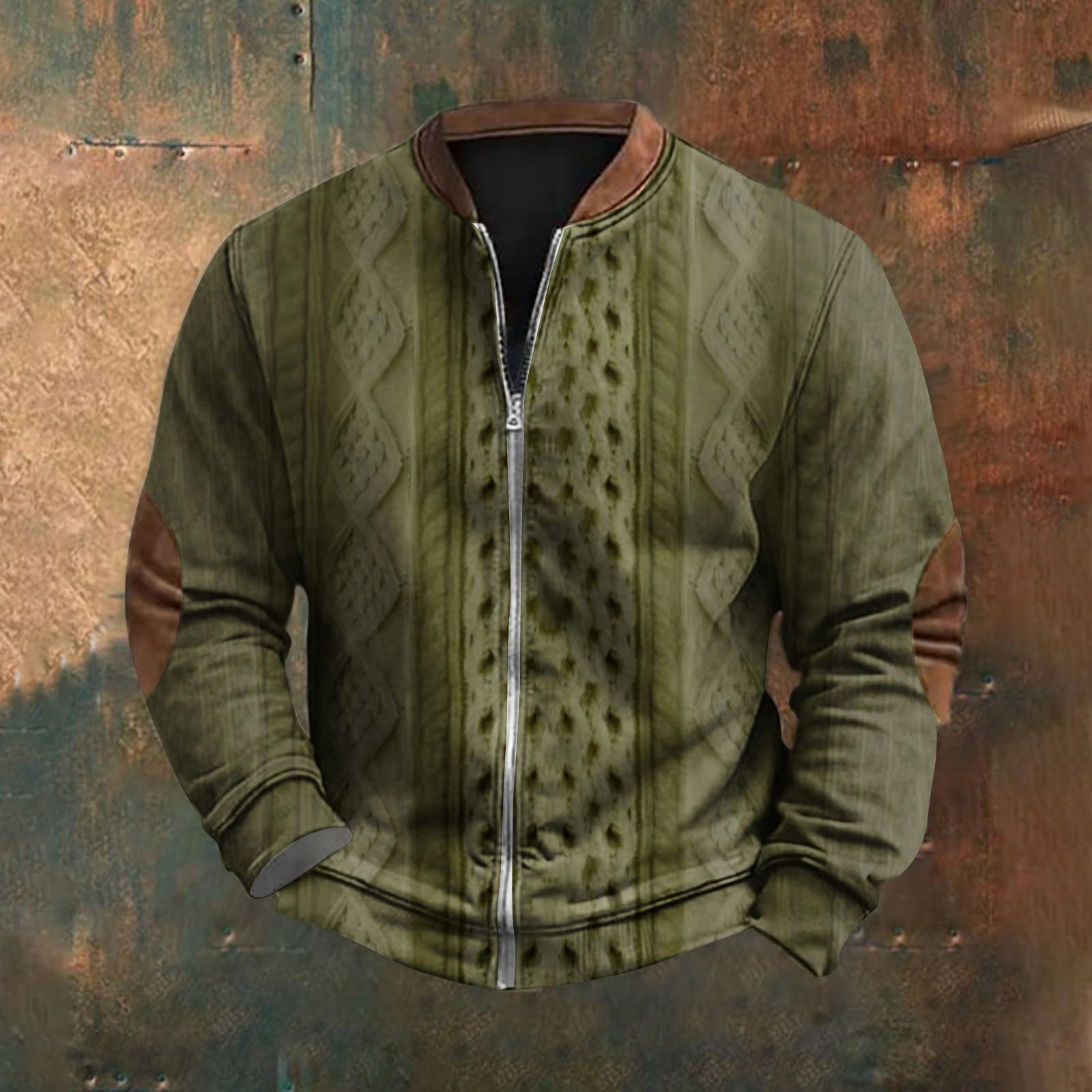 

Мужская повседневная спортивная одежда в стиле ретро с открытой молнией, толстовка, куртка XL зелёный