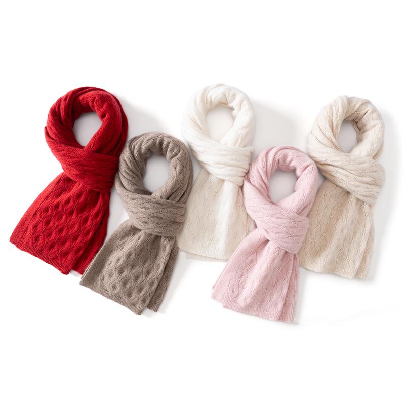 100% Pure Cashmere Knit Scarf for Women - Warm, Fashionable, Hollow Design for Autumn/Winter