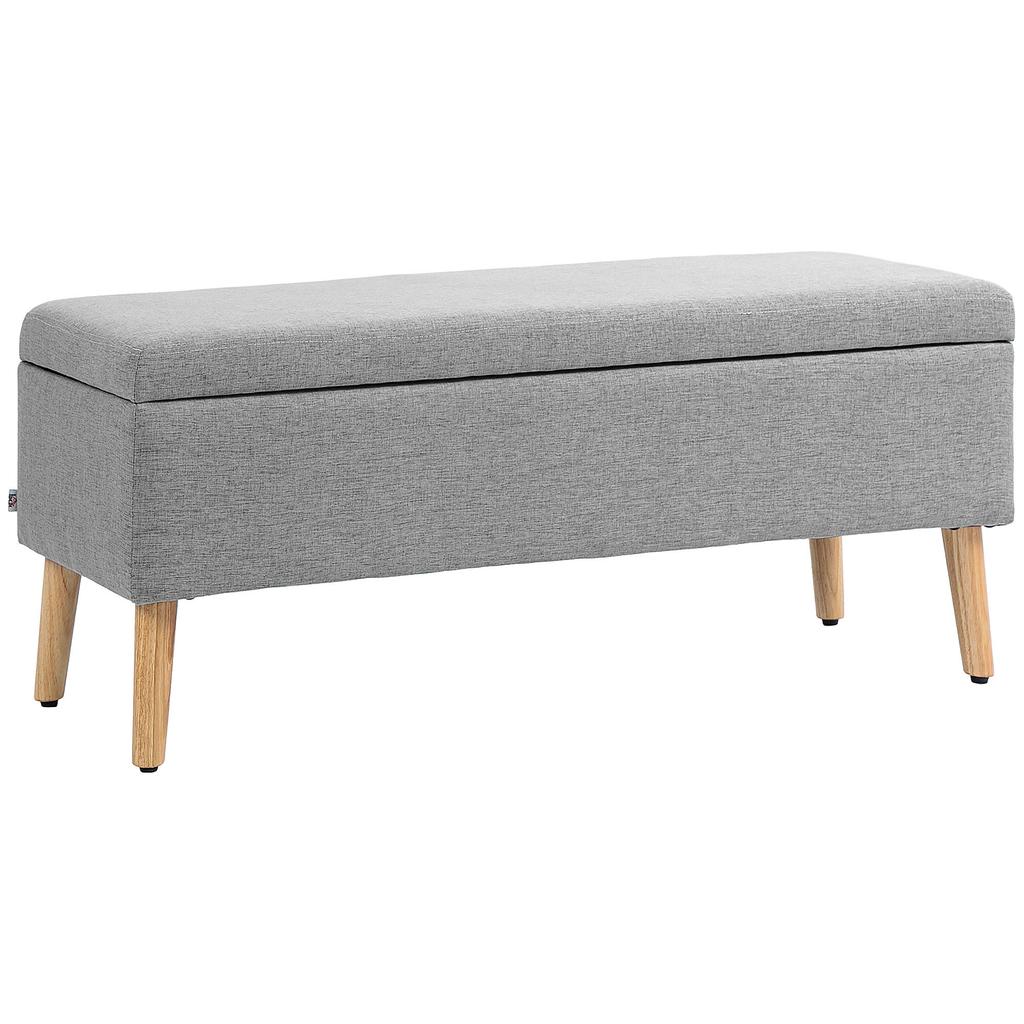 Upholstered Bench With Storage Space Linen Look Fabric Rubber Wood Legs Up To 220 Kg 110x39x45cm Gray