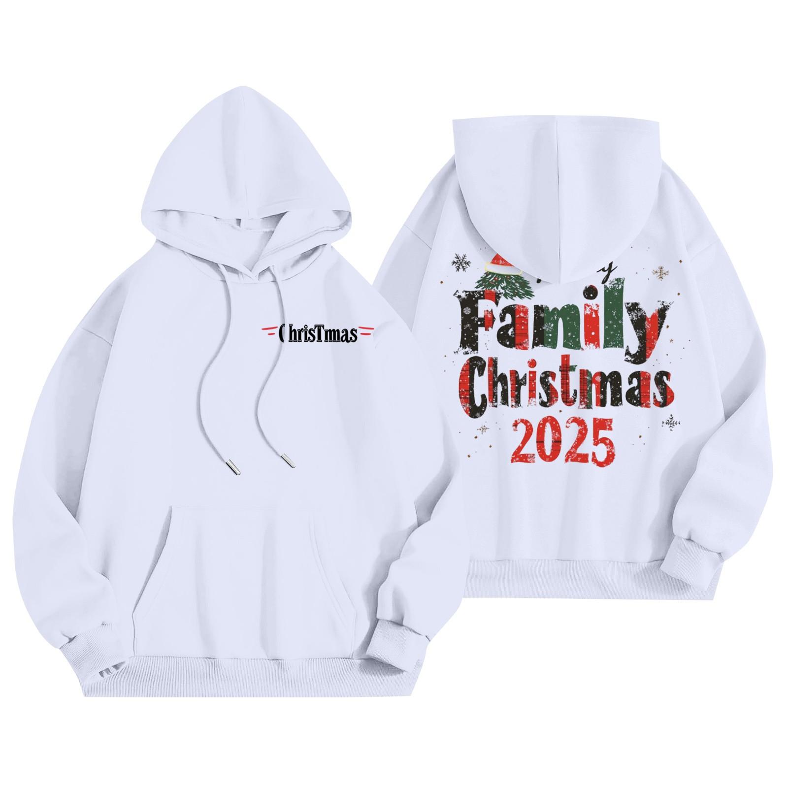 

Женский повседневный свитер с длинным рукавом, рождественский принт, капюшон, толстовка с карманами XL белый