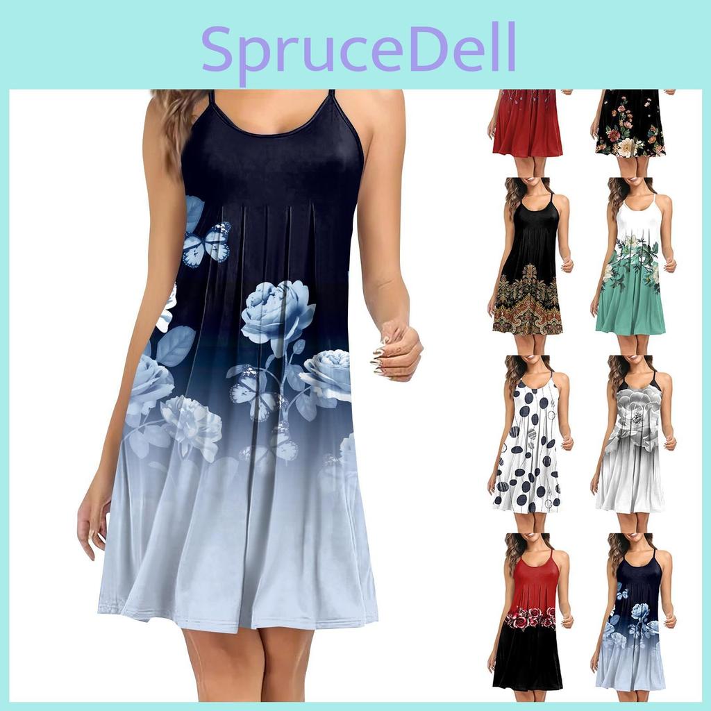 Sleeveless Printed Shoulder Womens Strap Workwear Sleepwear Dress