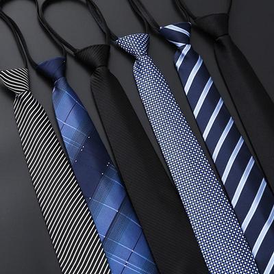 8 Colors Men's Business Tie Print Zipper Tie Groom's Wedding Stripe Tie Fashion Neckties