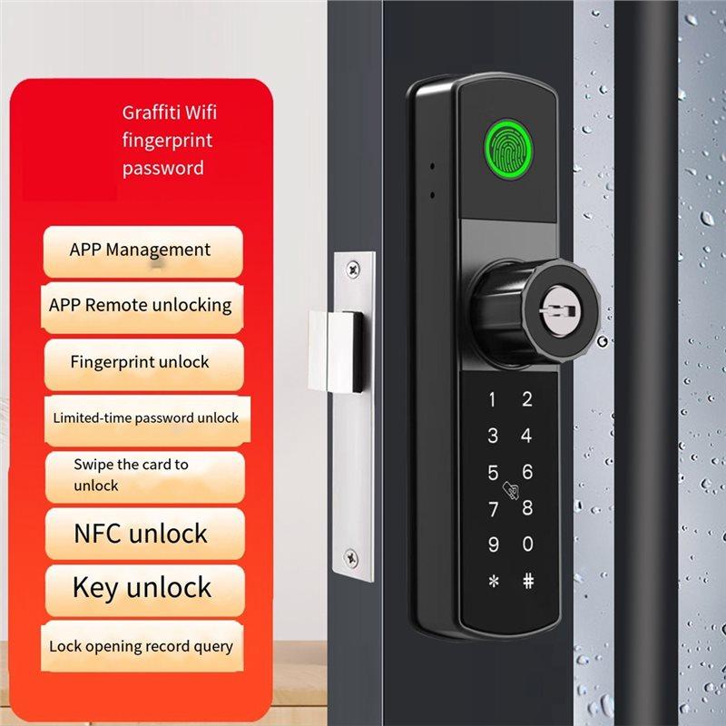 A25F-Tuya Wifi Digital Electronic Smart Door Lock With Biometric Fingerprint Smart Card Password Key Unlock