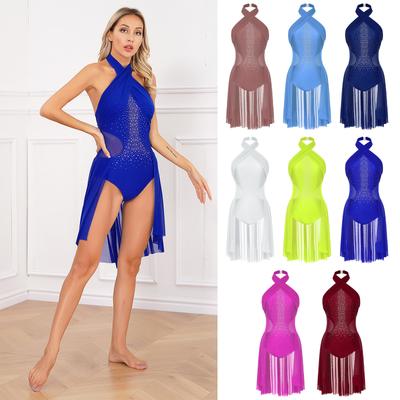 Women's Adult Ballet Contemporary Dance Dress Lyrical Chiffon Flowy Dress Sleeveless Figure Skating Gymnastic Leotard Dress