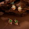 New Chinese Enamel Drop Glaze Flower Earrings Imitation Jade High-end Sense Niche Ear Jewelry National Style Temperament Versatile Earrings