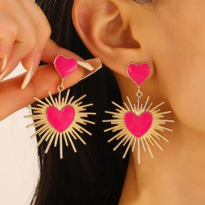 Korean Style Geometric Love Heart Pendant Earrings for Women Metal Enameled Hanging Earring Modern Charms Party Jewelry