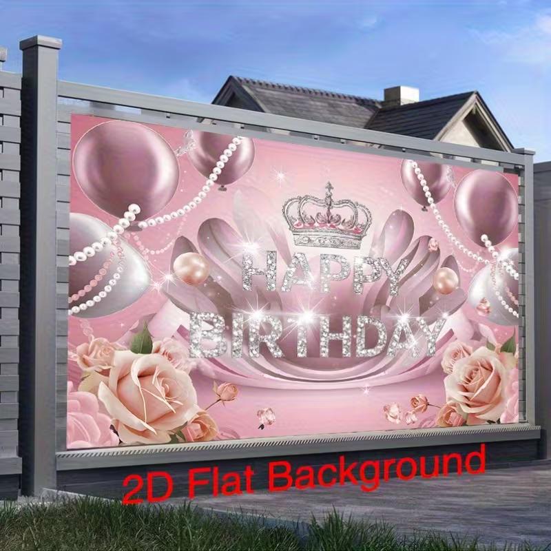 2D Elegant Rose Pearl Adult Birthday Photo Backdrop