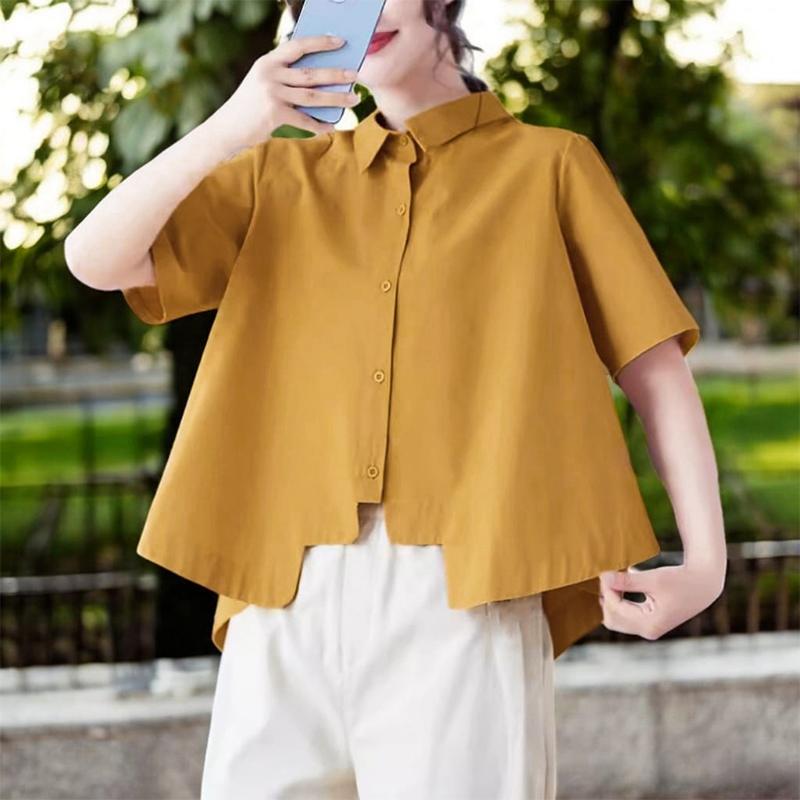 

ZANZEA Женская повседневная блузка с отложным воротником, летняя, с коротким рукавом, асимметричная 4XL