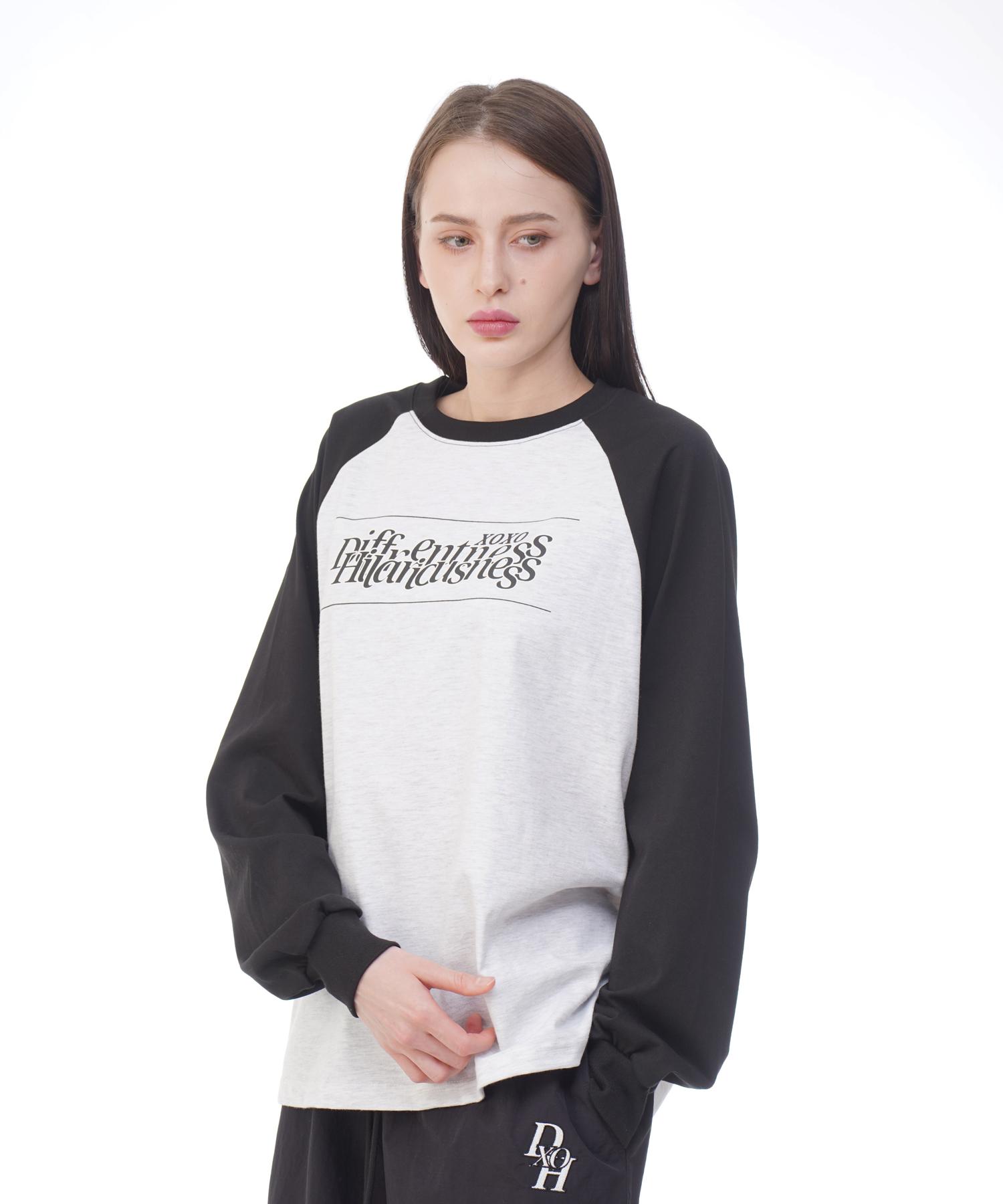 D So H Unisex Stacked Logo Raglan T-Shirt Black/White Melange Free