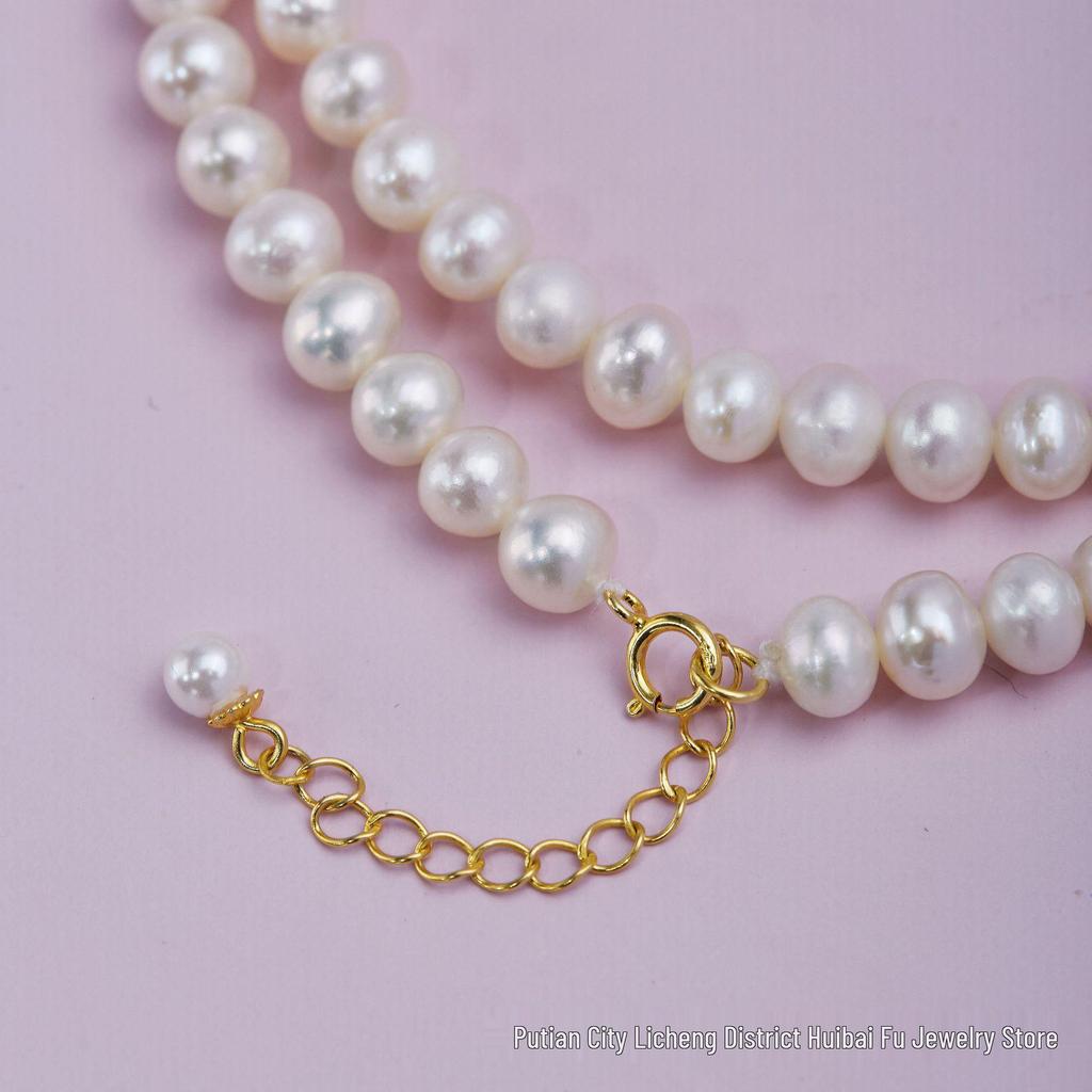 Set Collana e Bracciale da Donna con Perle d'Acqua Dolce Naturali e Nappa - Perle Quasi Rotonde 5-6mm, Argento S925 Regolabile