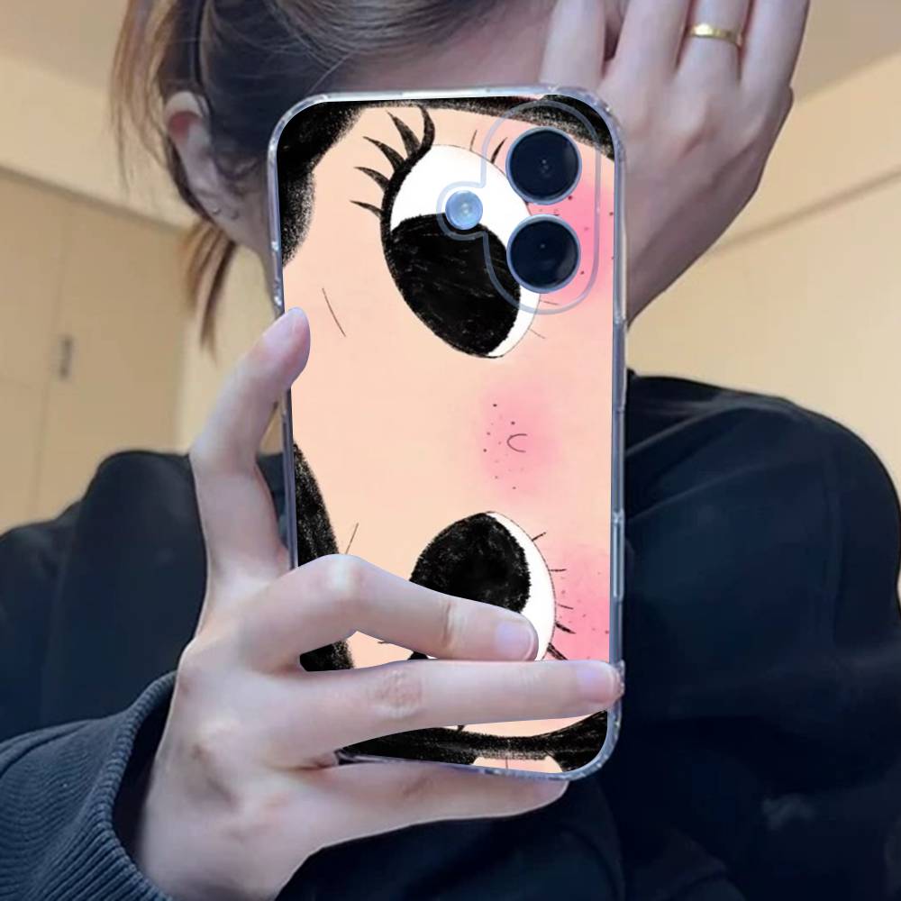 Kawaii Cute Black Big Eyes Cool Clear Silicone Soft Phone Case For iPhone 11 12 13 14 15 16 Mini 17 Pro Max TPU Phone Case
