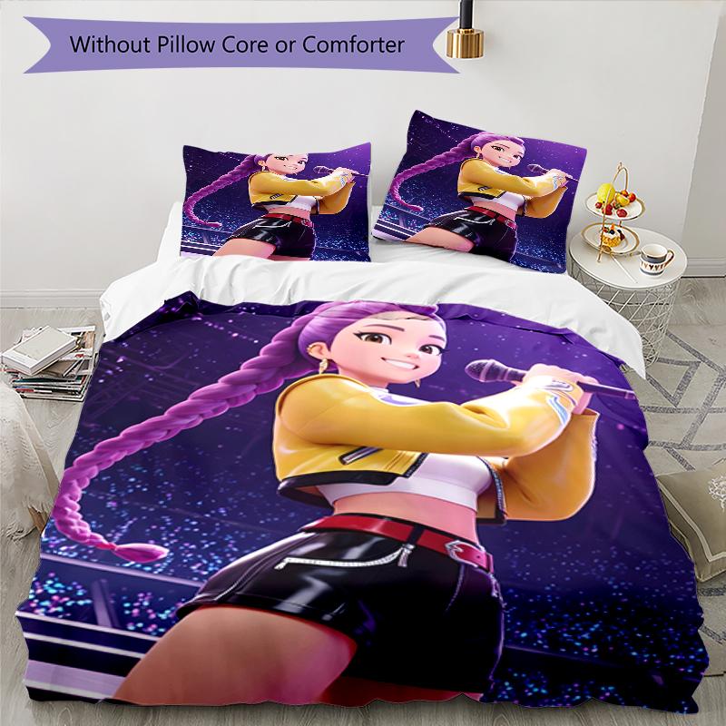 3pcs KPop Demon Hunters RUMI5 Design Cover Set - HD Printed Bedding with 1 Cover and 2 Pillowcases - Perfect for Home and Dorm Decor
