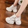 Daddy Shoes Girl 2025 Autumn New Horseshoe Heel Mesh Breathable Rhinestone Platform Shoes Inner Height Increasing Casual Sneakers