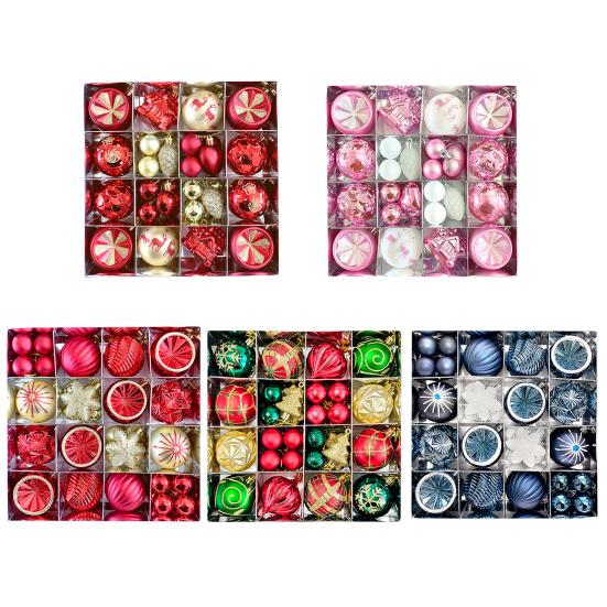 Christmas Ornaments Set Shatterproof Plastic Baubles Snowflakes Stars Hanging Ornament for Xmas Tree Holiday