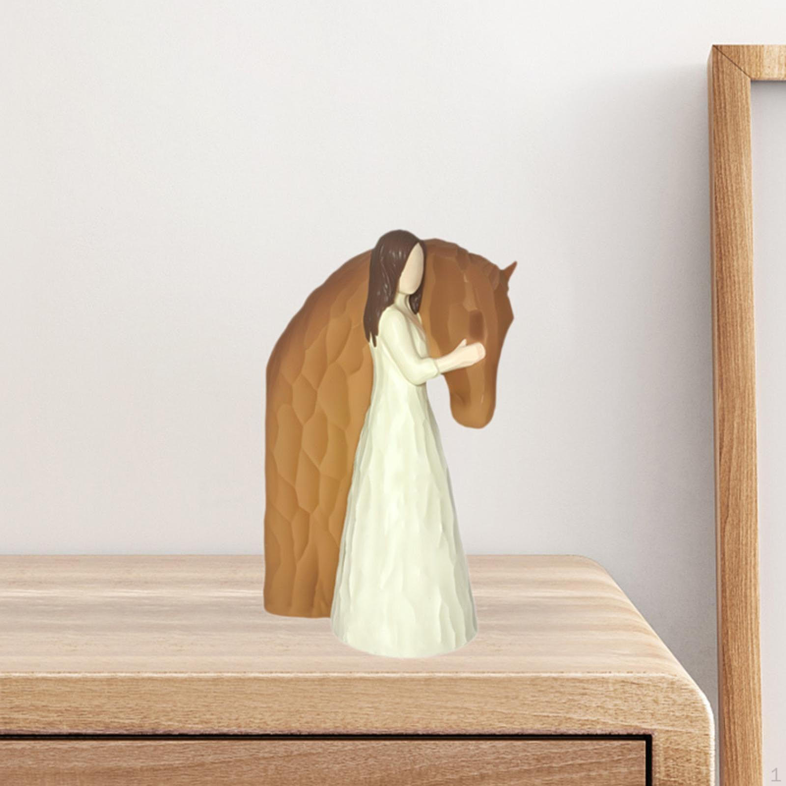 

Фигурка девушки и лошади, подарок для девочек, декор стола, скульптура из смолы, спальня Tall Girl 10x15cm