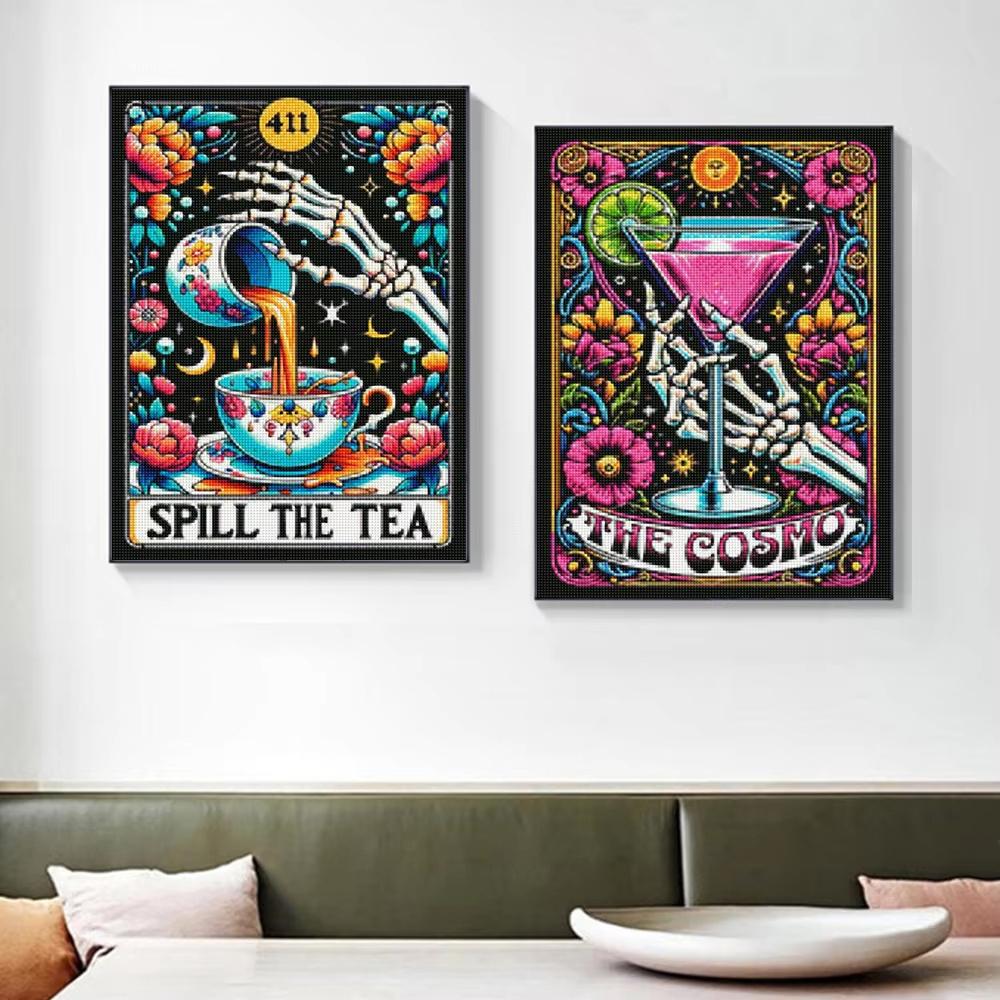DIY Diamond Embroidery Tarot Card Diamond Painting Cartoon Skeleton Cross Stitch Set Halloween Art Decoration Gift