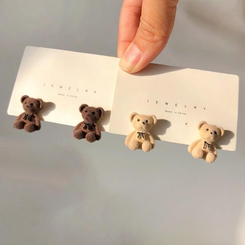 Bear Earrings for Women Girls 2026 Fashion Korea Silver Needle Autumn and Winter Earrings Cute Flocking Rabbit Ear Studs Jewelry
