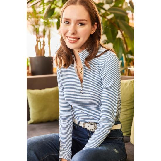 Dame Ecru rullekraveglidelås lycra bluse