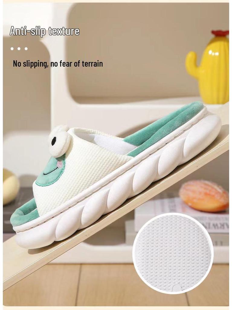 Roztomilé bavlněné a lněné pantofle s pandou: Měkký, Protiskluzový, Savý pot, Čtyřsezónní design pro páry