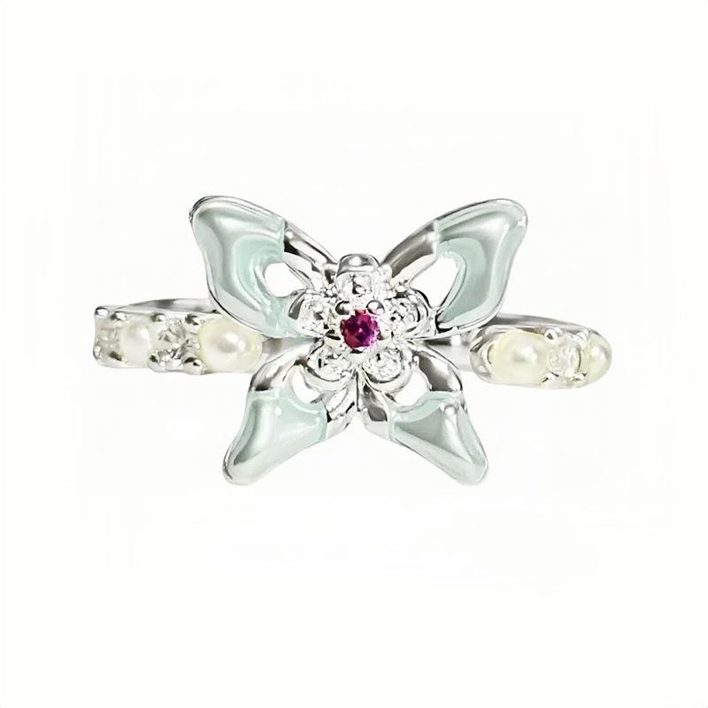 Small Fresh Exquisite Niche High-End Enamel Butterfly Zir*****Pen Ring Women'S Light Luxury Temperament Fashion Index Finger Ring