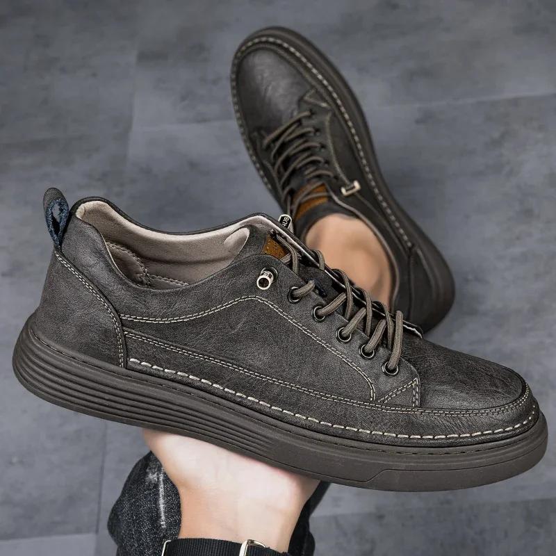 Fashion Genuine Leather Casual Shoes for Men Shoes Design Handmade Sneakers Mens Comfortable Leather All-match Comfortable Skate Shoes