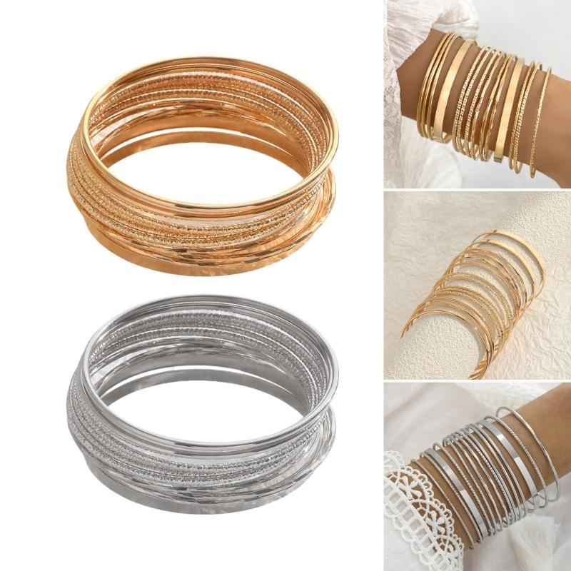Multipurpose Bohomian Styles Bracelets Simple Geometric Wide Band Jewelry Accessory Set Portable for Women Ladies