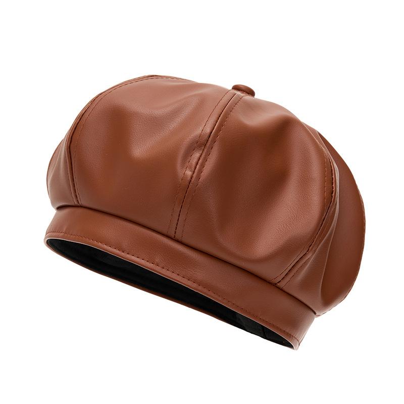 

PU Beret Women s Autumn Winter Painter s Hat British Pumpkin Hat Retro Octagonal Hat хакі