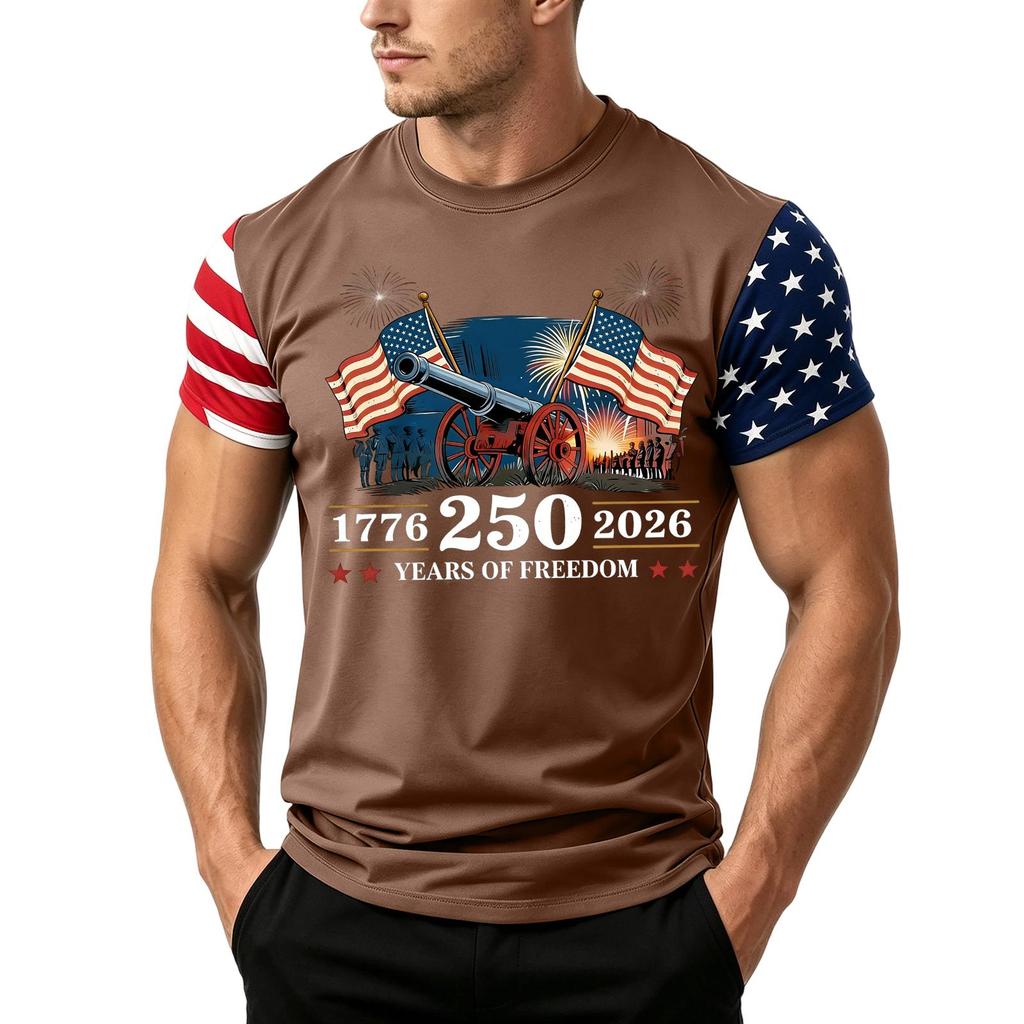 Men's Independence Day Flag Print Short Sleeve T-Shirt, Loose Casual Daily Summer Tops