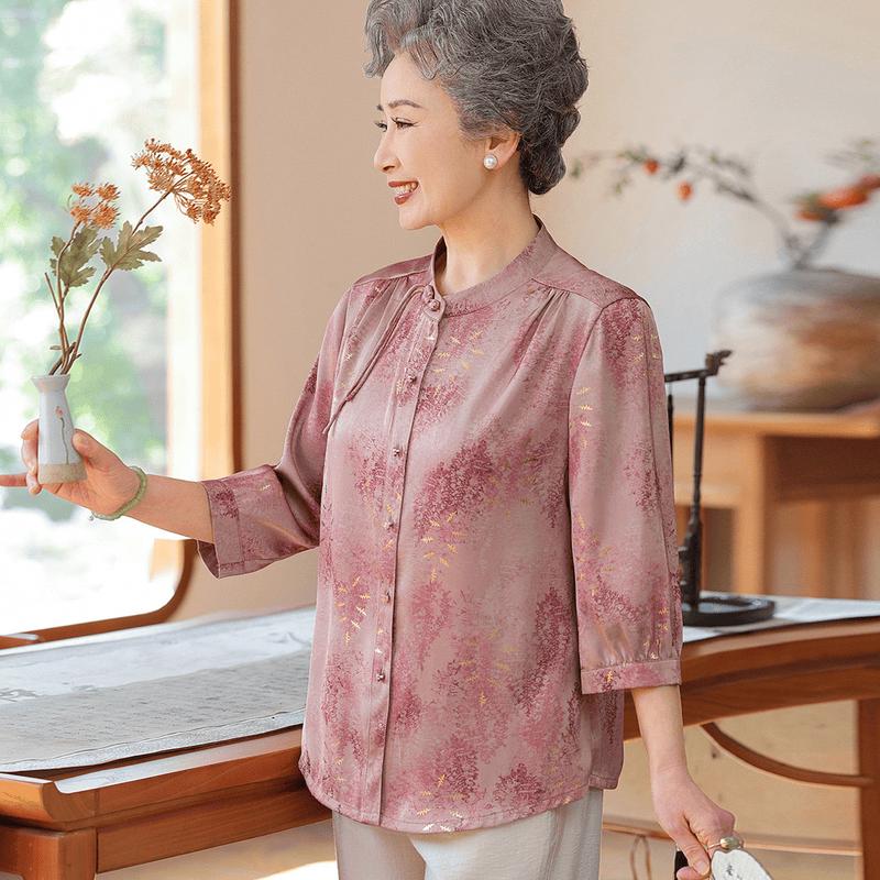 Yuzhaolin Senior Women's New Chinese Style Print Stand Collar Shirt