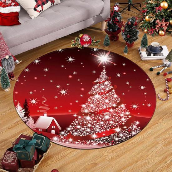 Christmas Floor Mat Round Santa Claus Xmas Area Rug Anti-Slip Absorbent Gingerbread Man Carpet for Festive Home Entrance Living Room Decor