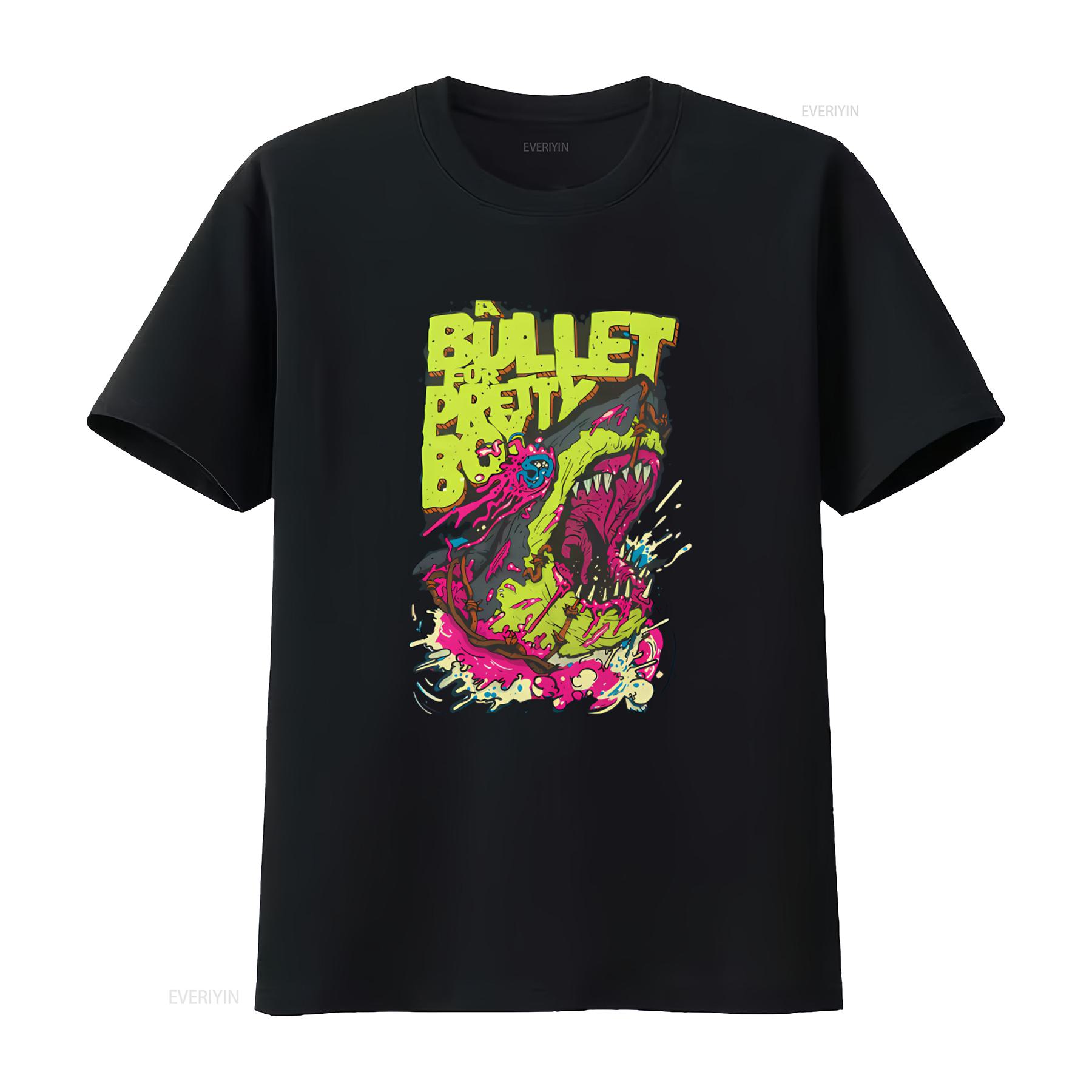

A BULLET FOR PRETTY BOY Neon Shark Emo Metalcore Band T Shirt vintage Washed homme graphic Stylish Top For Everyday Wear 4XL